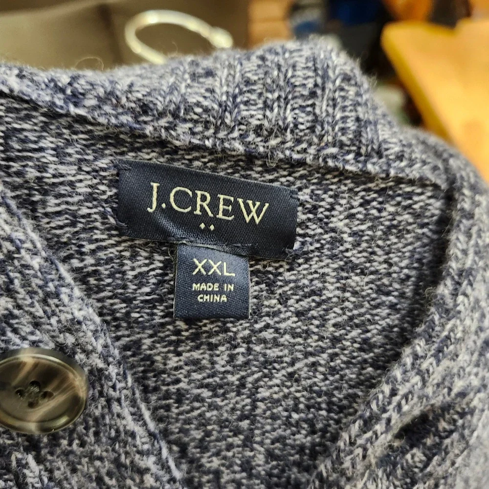 J Crew Lambswool Shawl Collar Knit Sweater Speckled Blue Mens‎ XXL Button Neck
